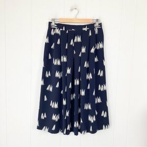 J.G. Hook Womens Midi Skirt 29” W Navy White Sailboat Pleated Nautical Pockets *